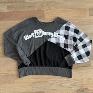 Disneyland black and white buffalo plaid color block sweater